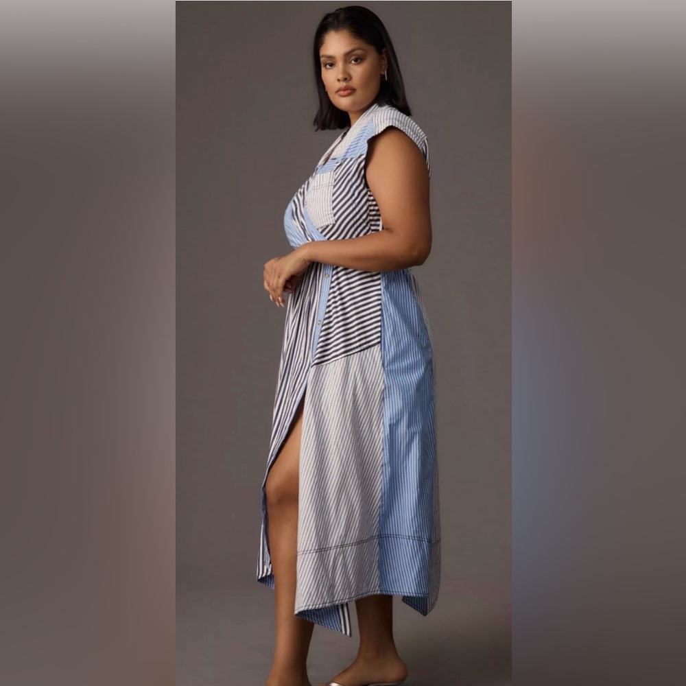 Pilcro Blue and White Asymmetrical Stripe Wrap Dress - Picture 3 of 16